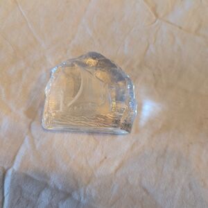 2/30$ Clear Glass Paperweight Viking Ship Figurine